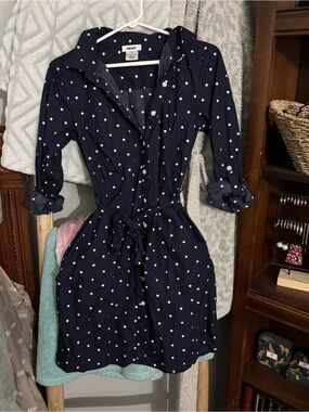 DKNY Navy Polka Dot Mini Shirt Dress